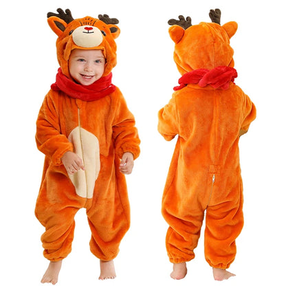 MICHLEY Carnival Winter Baby Rompers Hooded Flannel Cosplay Toddler Infant Clothes Bodysuits Jumpsuit Costume For Girl Boy