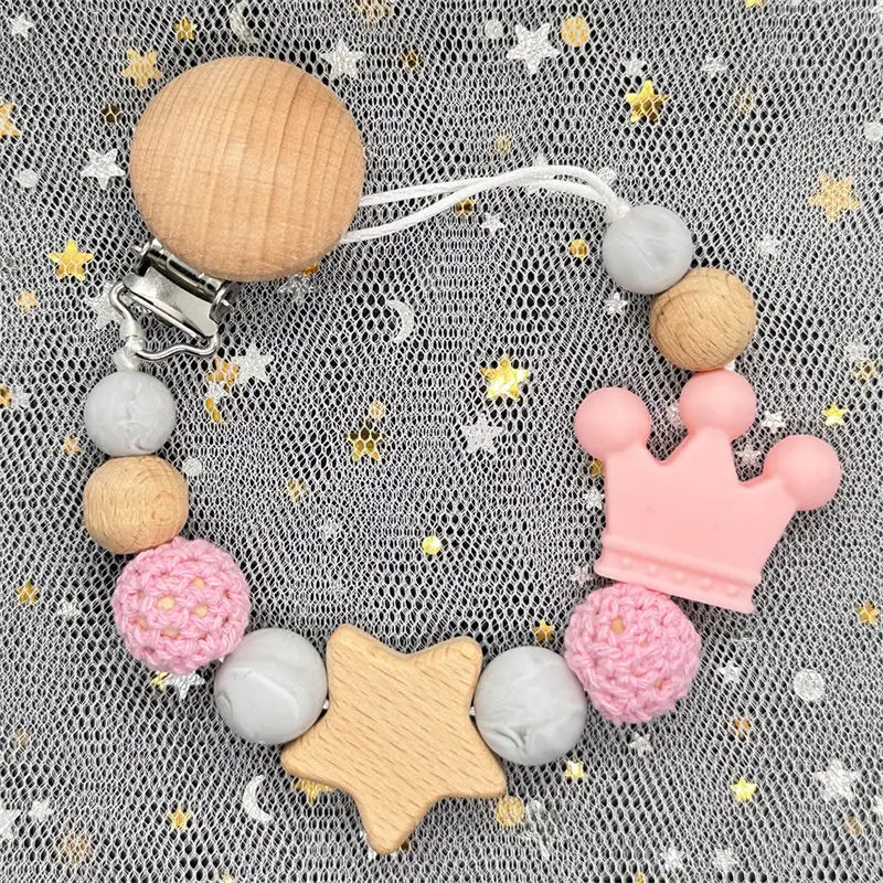 1Pc Personalized Name Custom Wooden Baby Pacifier Chain Clip Silicone Bead Dummy Nipple Holder Baby Teether Pendant Newborn Gift