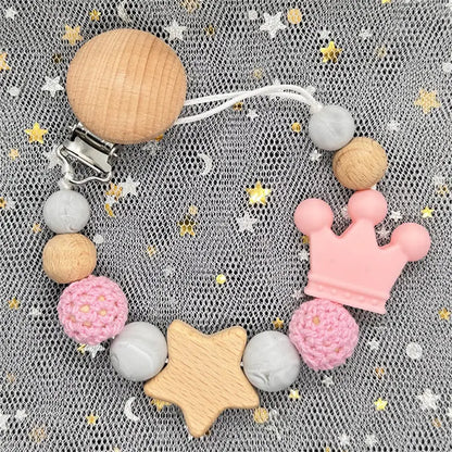 1Pc Personalized Name Custom Wooden Baby Pacifier Chain Clip Silicone Bead Dummy Nipple Holder Baby Teether Pendant Newborn Gift