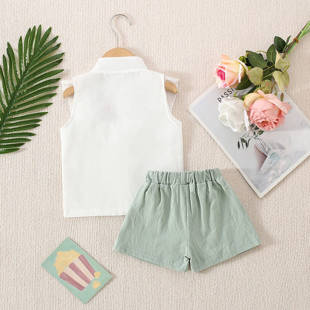 Girl's Summer Thin Sweet And Cute Girl's Little Fresh And Trendy Cool White Shirt Short Sleeved Top Shorts Set