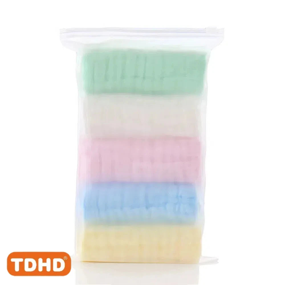 TDHD 5 pieces of baby solid color six layers of pure cotton gauze saliva towel absorbent fast printed gauze towel suitable for