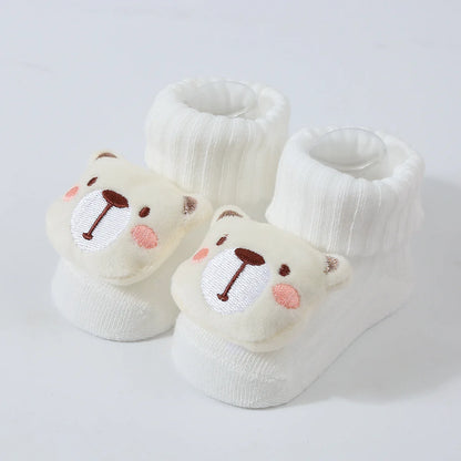 Cute Cartoon Doll Newborn Socks Spring New Baby Soft Solid Prewalker Knitted Sock For Girls Boys Infant Knitting Floor Socks