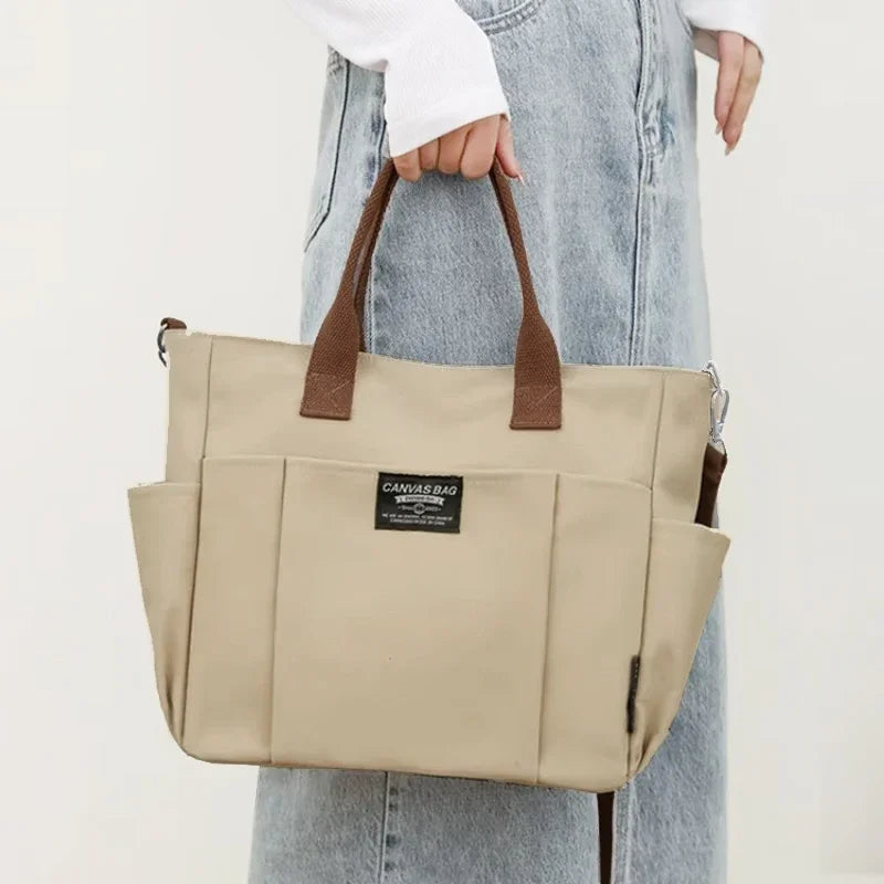 Canvas Ladies Bag Simple Student Large Capacity Horizontal Commuter Shoulder Slanting Portable Handbag