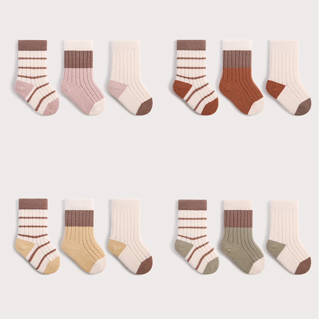 3Pair Baby Plush Socks Thick Warm Kids Mid Tube Sock 0-3Year Boy Girl Winter Thermal Footwear Fashion Stripe Toddler Cotton Sock