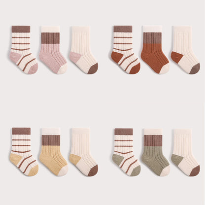 3Pair Baby Plush Socks Thick Warm Kids Mid Tube Sock 0-3Year Boy Girl Winter Thermal Footwear Fashion Stripe Toddler Cotton Sock