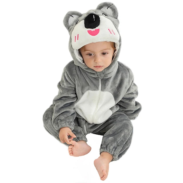 MICHLEY Carnival Winter Baby Rompers Hooded Flannel Cosplay Toddler Infant Clothes Bodysuits Jumpsuit Costume For Girl Boy
