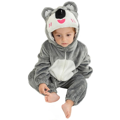 MICHLEY Carnival Winter Baby Rompers Hooded Flannel Cosplay Toddler Infant Clothes Bodysuits Jumpsuit Costume For Girl Boy