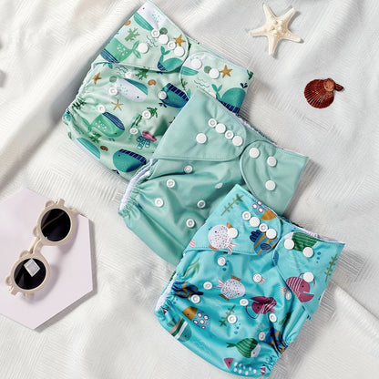 3 Pcs Ecological Baby Washable Reusable Cloth Pocket Diaper Baby Nappy With One Pocket Fit 3-15kg Baby
