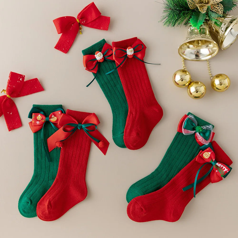 Children's Bow Socks Hristmas Stockings New Baby Stockings Girls Socks Autumn and Winter  Leg Warmers for 2025 Xmas New Year