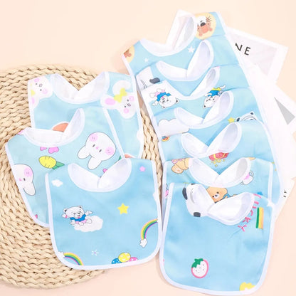 Random 5pcs Baby Cartoon Snap Waterproof Bib Super Soft Baby Bib Newborn Crystal Velvet Saliva Towel