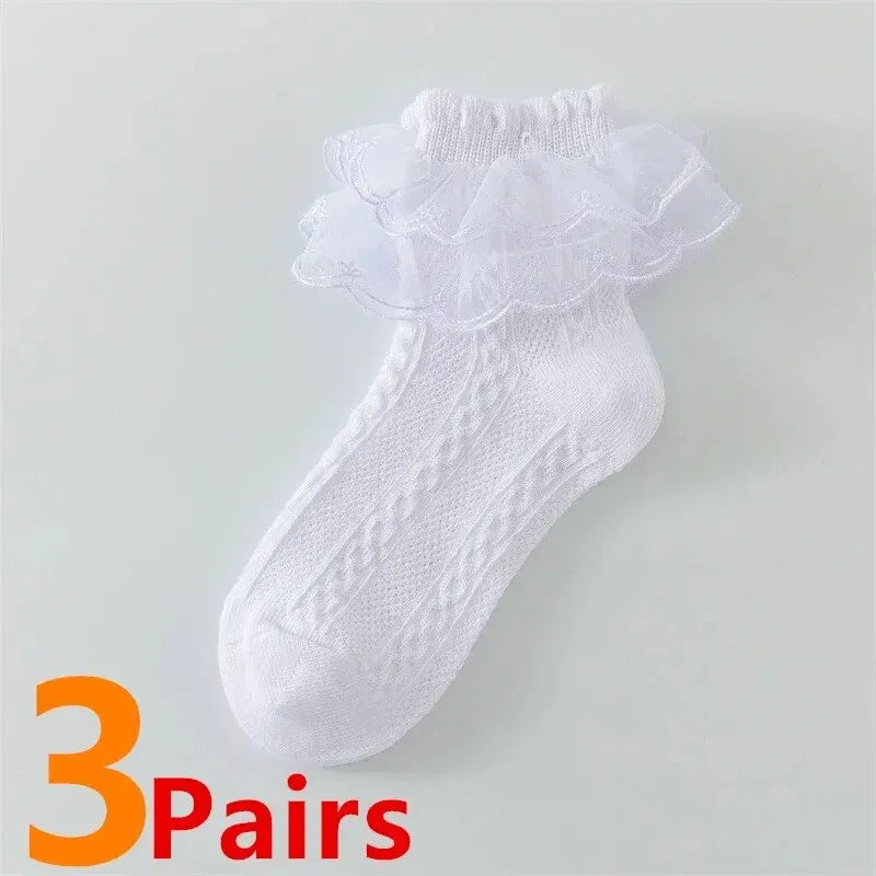 3 Pairs/Lot Summer Girls Socks Baby Kids Ruffle Sock Cute Children Frilly White Black Lace Cotton Socks For 1-10Years