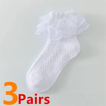 3 Pairs/Lot Summer Girls Socks Baby Kids Ruffle Sock Cute Children Frilly White Black Lace Cotton Socks For 1-10Years