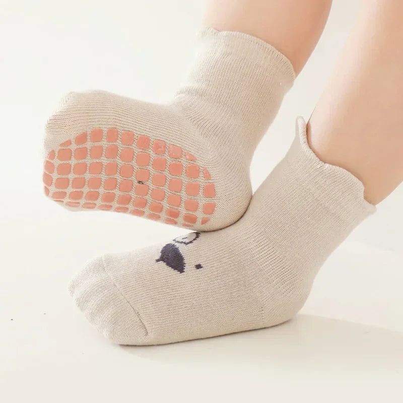 3/5 Pairs Baby Adorable Animals Pattern Non Slip Floor Socks, Breathable Casual Socks for Boys and Girls Kids Indoor Activities