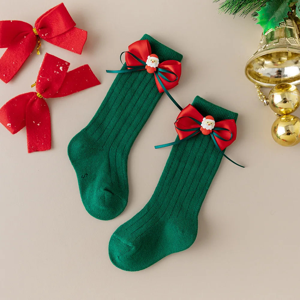 Children's Bow Socks Hristmas Stockings New Baby Stockings Girls Socks Autumn and Winter  Leg Warmers for 2025 Xmas New Year