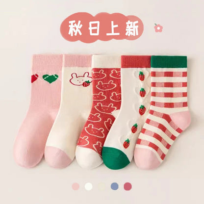 Girls Mid-Calf Socks 1-14 Years Quick-Dry Polyester High Elasticity Anti-Wrinkle Athletic Non-Slip 5Pairs